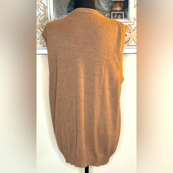 🤩  VINTAGE Oscar De La Renta Vest Mens Brn Cable Knit Sleeveless Button Grandpa - Picture 6 of 8